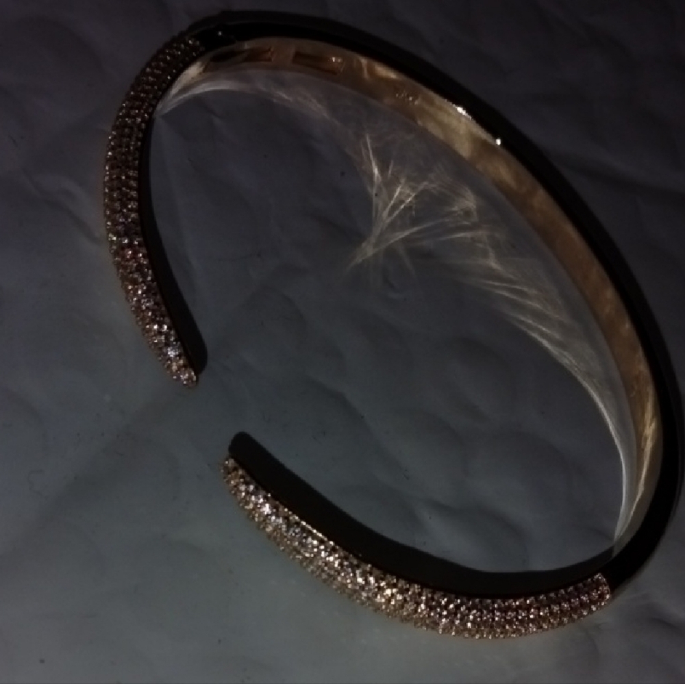 CZ Crystal Cuff Bangle Open Class Yellow Gold Tone Sleek 7-in NWT - Picture 6 of 6